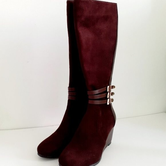 Vittorio D' Firenze Knee High Suede Leather Wedge Boots Size 6 Style Z11221 - Picture 2 of 9